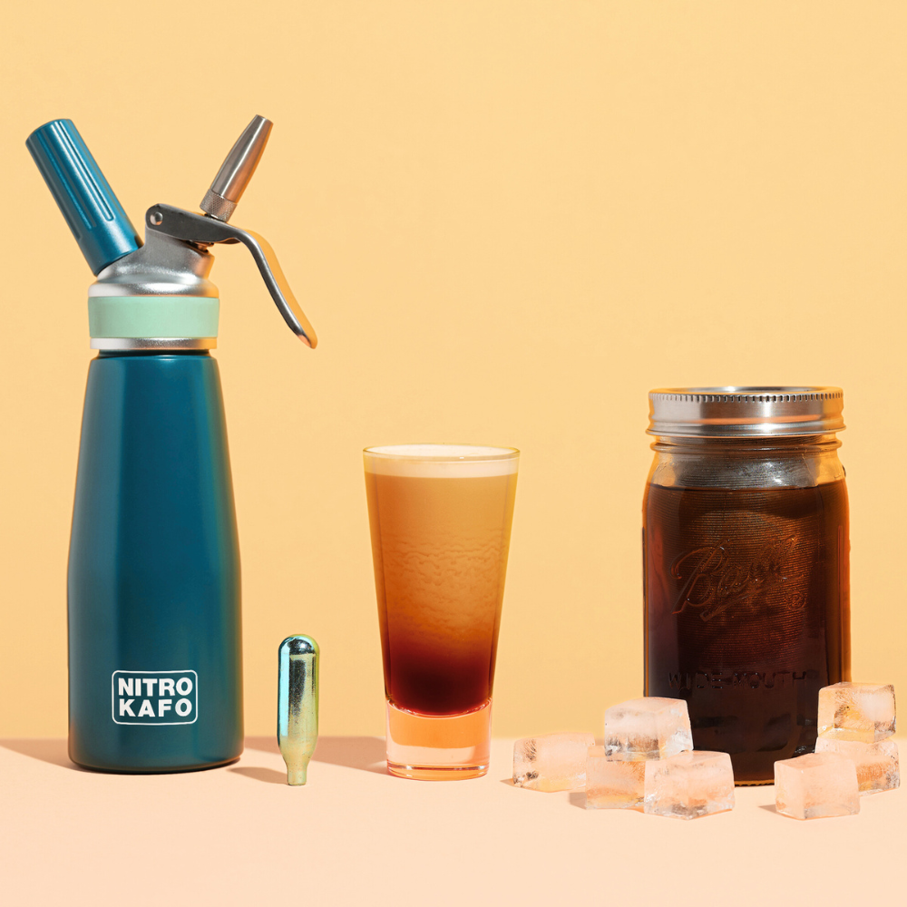Nitro Kafo nitro cold brew coffee maker dispensing creamy stout coffee. Cold brew Maker. 