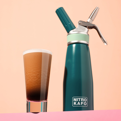 Nitro Kafo nitro cold brew coffee maker dispensing creamy stout coffee. no cream no dairy no suger